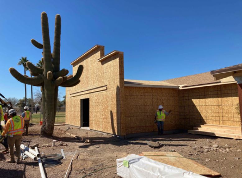 front of buckeye museum under construction with saguaro cactus 