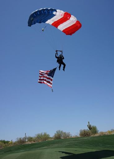 Aerial Extreme Sky Dive about to land in AZ